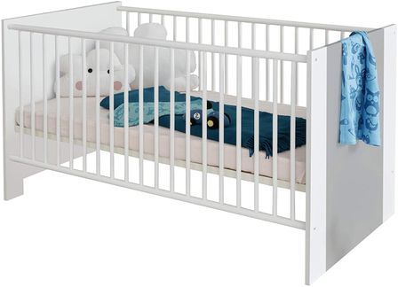 Lit à barreaux 70x140 cm mélaminé gris et blanc Evans