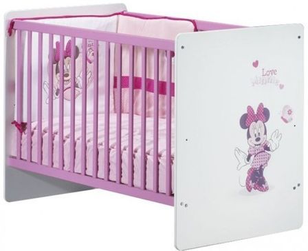 Lit à barreaux bébé laqué blanc et rose Minnie 60