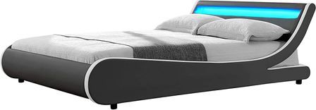 Lit à led 140x190 cm simili cuir gris liseré blanc Dorma