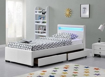 Lit à led 4 tiroirs simili cuir blanc mat Diana 90x190 cm