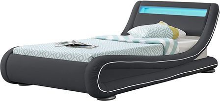 Lit à led 90x190 cm simili cuir gris liseré blanc Night