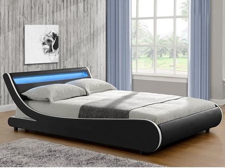 Lit à LED simili cuir noir avec matelas Dorma 140x190 cm