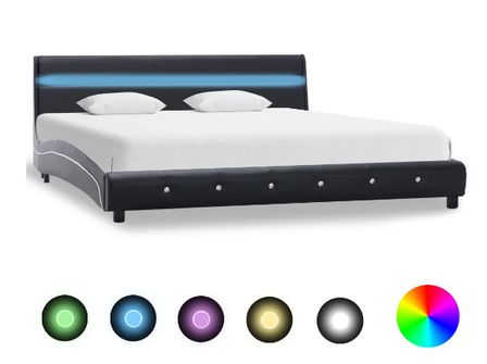 Lit à LED simili cuir noir Bisco 160x200 cm