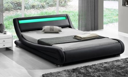 Lit à Led simili cuir noir Night 140
