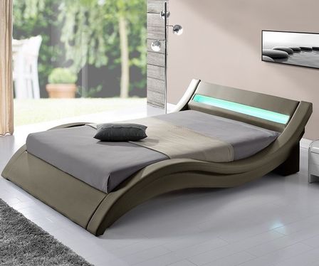 Lit à LED simili cuir taupe Kliss 180x200 cm