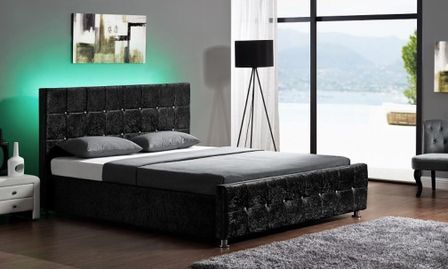 Lit à Led Velours Noir avec coffre 160 Kate + Matelas mémoire 24 cm