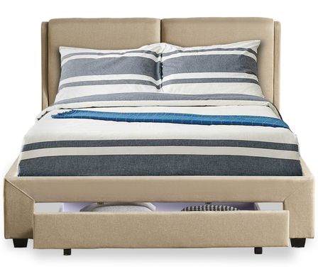 Lit adulte 140x190 cm avec tiroir et sommier tissu beige Frolle