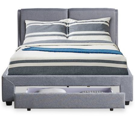 Lit adulte 140x190 cm avec tiroir et sommier tissu gris Frolle