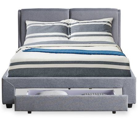 Lit adulte 160x200 cm avec tiroir et sommier tissu gris Frolle