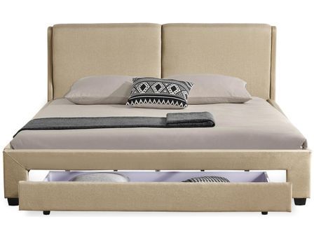 Lit adulte 180x200 cm avec tiroir et sommier tissu beige Frolle