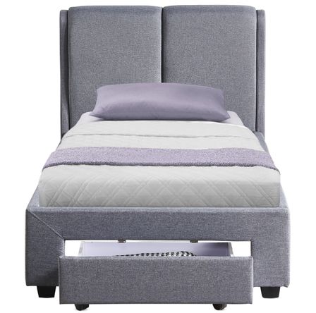 Lit adulte 90x190 cm avec tiroir et sommier tissu gris Frolle