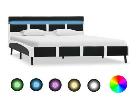 Lit adulte à LED simili cuir blanc et noir Mia 160x200 cm