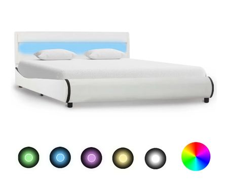 Lit adulte à LED simili cuir blanc Nyam 120x200 cm