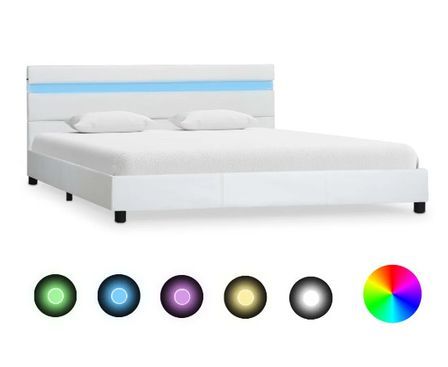 Lit adulte à LED simili cuir blanc Nyam 140x200 cm