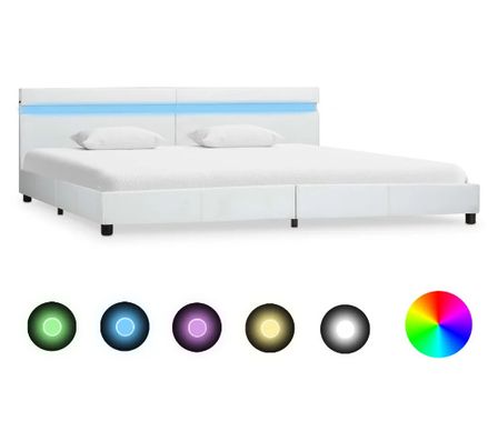 Lit adulte à LED simili cuir blanc Nyam 180x200 cm