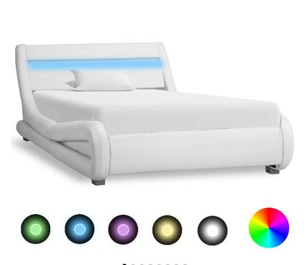 Lit adulte à LED simili cuir blanc Pam 90x200 cm