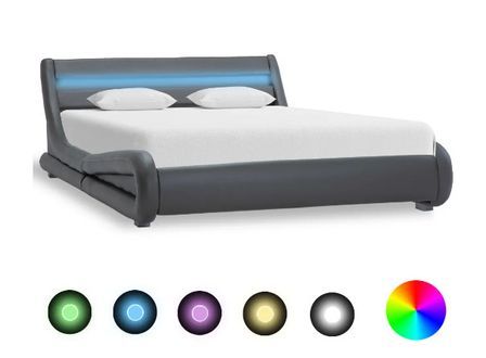 Lit adulte à LED simili cuir gris Pam 140x200 cm