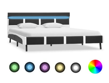 Lit adulte à LED simili cuir gris et blanc Mia 160x200 cm