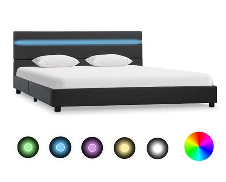 Lit adulte à LED simili cuir gris Nyam 140x200 cm