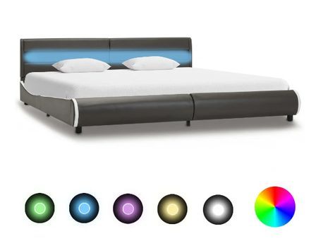 Lit adulte à LED simili cuir gris Nyam 180x200 cm