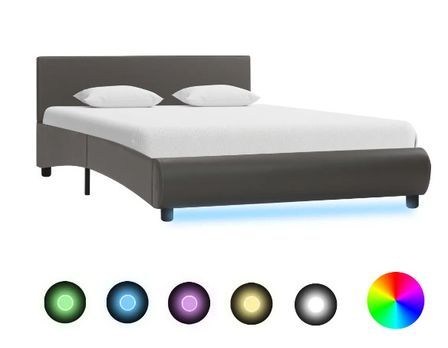 Lit adulte à LED simili cuir noir Findra 140x200 cm