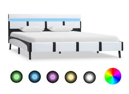 Lit adulte à LED simili cuir noir et blanc Mia 160x200 cm