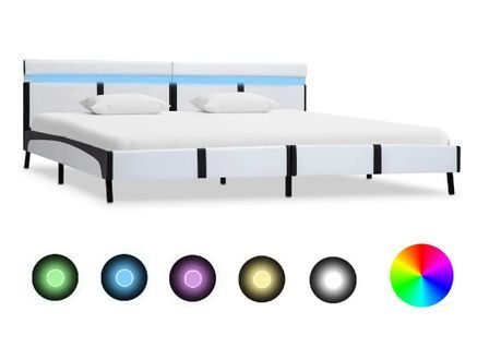 Lit adulte à LED simili cuir noir et blanc Mia 180x200 cm