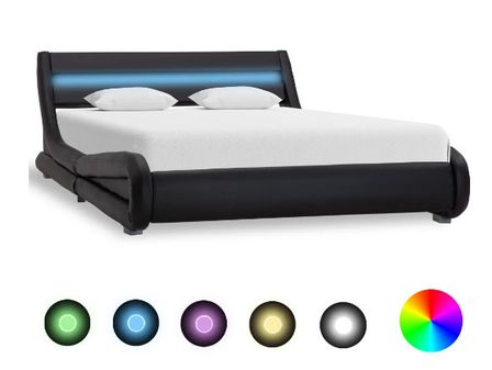 Lit adulte à LED simili cuir noir Pam 120x200 cm