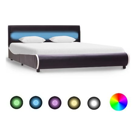 Lit adulte à LED simili cuir noir Zion 160x200 cm