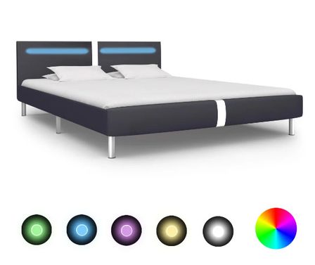 Lit adulte à LED tissu simili cuir noir et pieds métal chromé Andou 160x200 cm