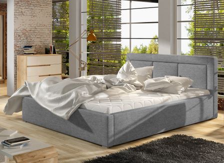 Lit adulte avec coffre de rangement Berlino - Tissu rembourré