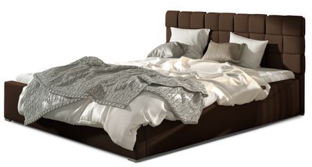 Lit adulte avec coffre de rangement Kanda – Simili cuir capitonné