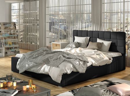 Lit adulte avec coffre de rangement Kanda – Simili cuir capitonné