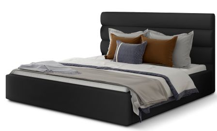 Lit adulte avec coffre de rangement Klarina - Simili cuir rembourré