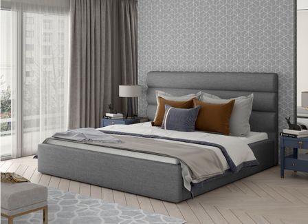 Lit adulte avec coffre de rangement Klarina - Tissu rembourré