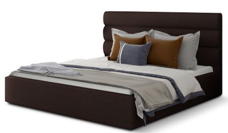Lit adulte avec coffre de rangement Klarina - Tissu rembourré