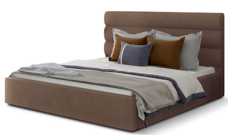 Lit adulte avec coffre de rangement Klarina - Velours rembourré