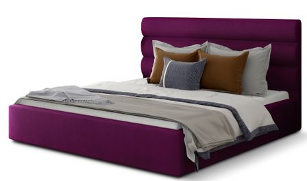 Lit adulte avec coffre de rangement Klarina - Velours rembourré