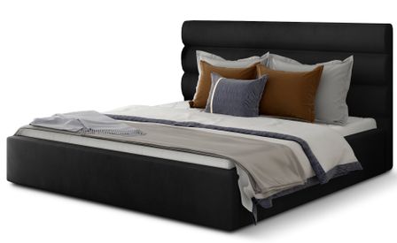 Lit adulte avec coffre de rangement Klarina - Velours rembourré