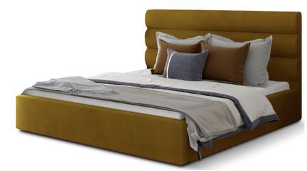 Lit adulte avec coffre de rangement Klarina - Velours rembourré