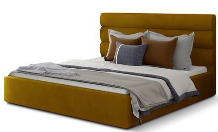 Lit adulte avec coffre de rangement Klarina - Velours rembourré
