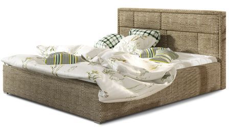 Lit adulte avec coffre de rangement Lenzo – Tissu rembourré