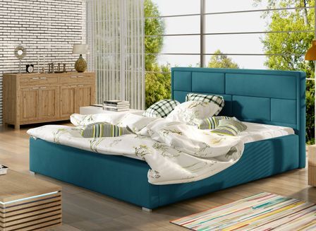 Lit adulte avec coffre de rangement Lenzo – Velours rembourré