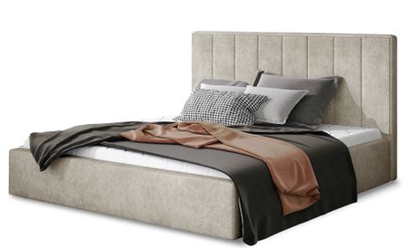 Lit adulte avec coffre de rangement Vareza – Tissu matelassé