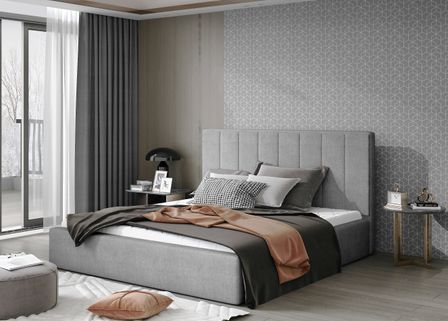 Lit adulte avec coffre de rangement Vareza – Tissu matelassé