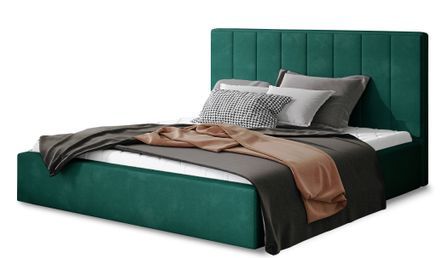 Lit adulte avec coffre de rangement VAREZA – Velours matelassé