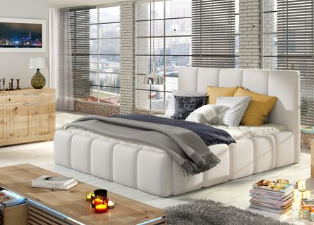 Lit adulte avec coffre de rangement Vika – Simili cuir capitonné