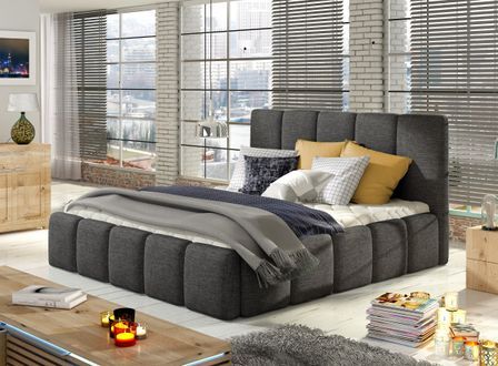 Lit adulte avec coffre de rangement Vika – Tissu capitonné