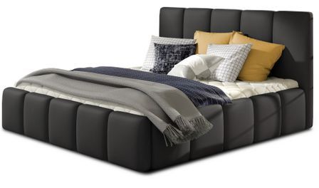 Lit adulte avec coffre de rangement Vika – Tissu capitonné