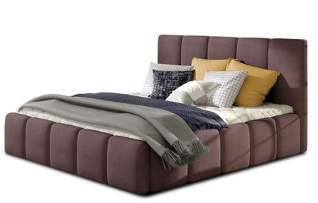 Lit adulte avec coffre de rangement Vika – Tissu capitonné